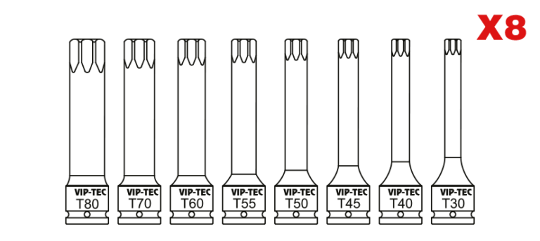 1/2" Havalı Torx Lokmalı Bits Seti 8 Parça mm