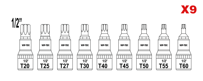 1/2" Lokmalı Delikli Torx Uç Takımı 9 Parça mm