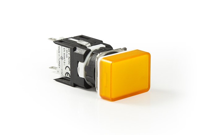 D Serisi Plastik Led'li  12-30V AC/DC Dikdörtgen Sarı 16 mm Sinyal