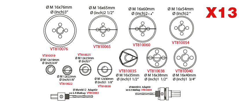 Hss-Bı Metal Panç Takımı 13 Parça mm